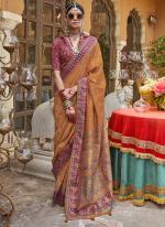 Silk Orange Festival Wear Printed Saree